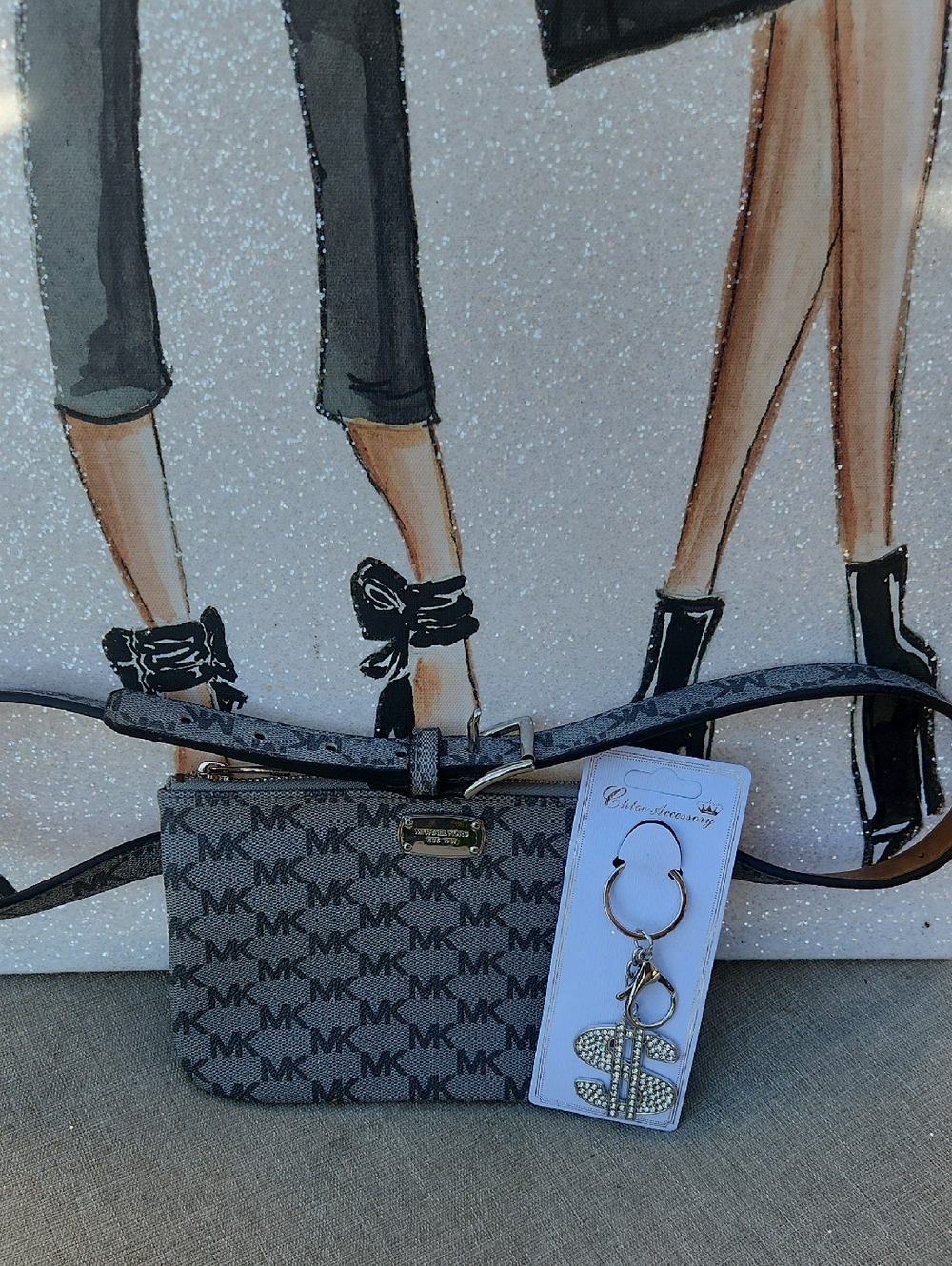 Michael Kors Gray MK Logo Belt Bag with Adjustable Strap & Bag Charm